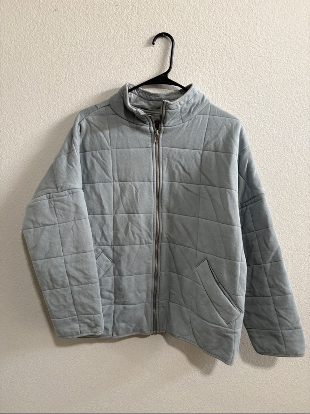 In Bloom Light Gray Quilted Zip-Up Puffer Jacket